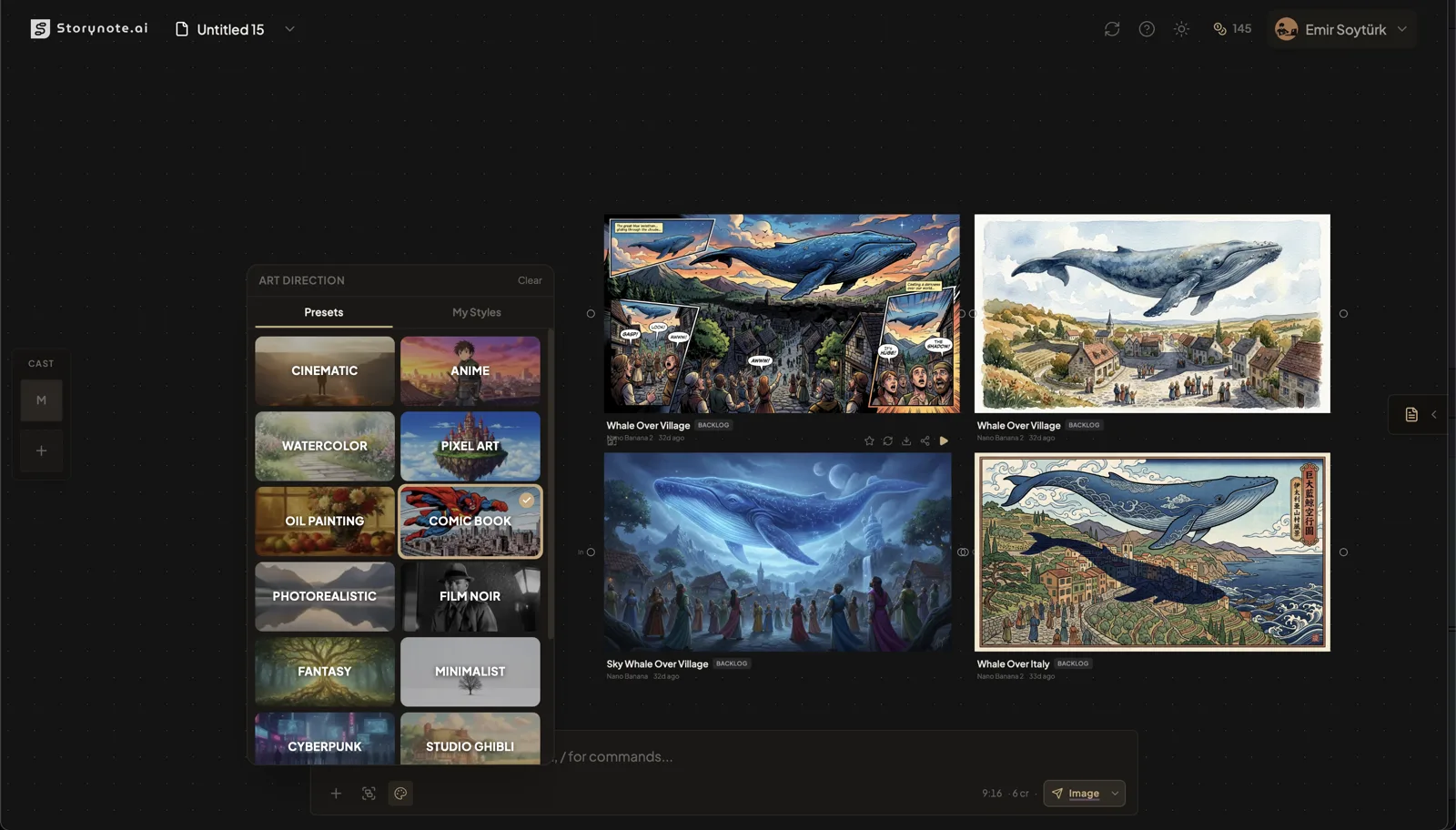 The same scene rendered in multiple StoryNote style presets showing characters carry over while the art direction changes